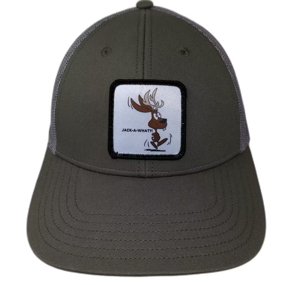 Cap America Jack-A-What?! Deer Patch Green Gray Trucker Hat Mesh Snapback OSFM